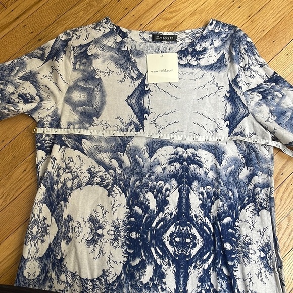 Zango Blue White Abstract Print Long Sleeve Mini Dress Size M NWT - Picture 3 of 6